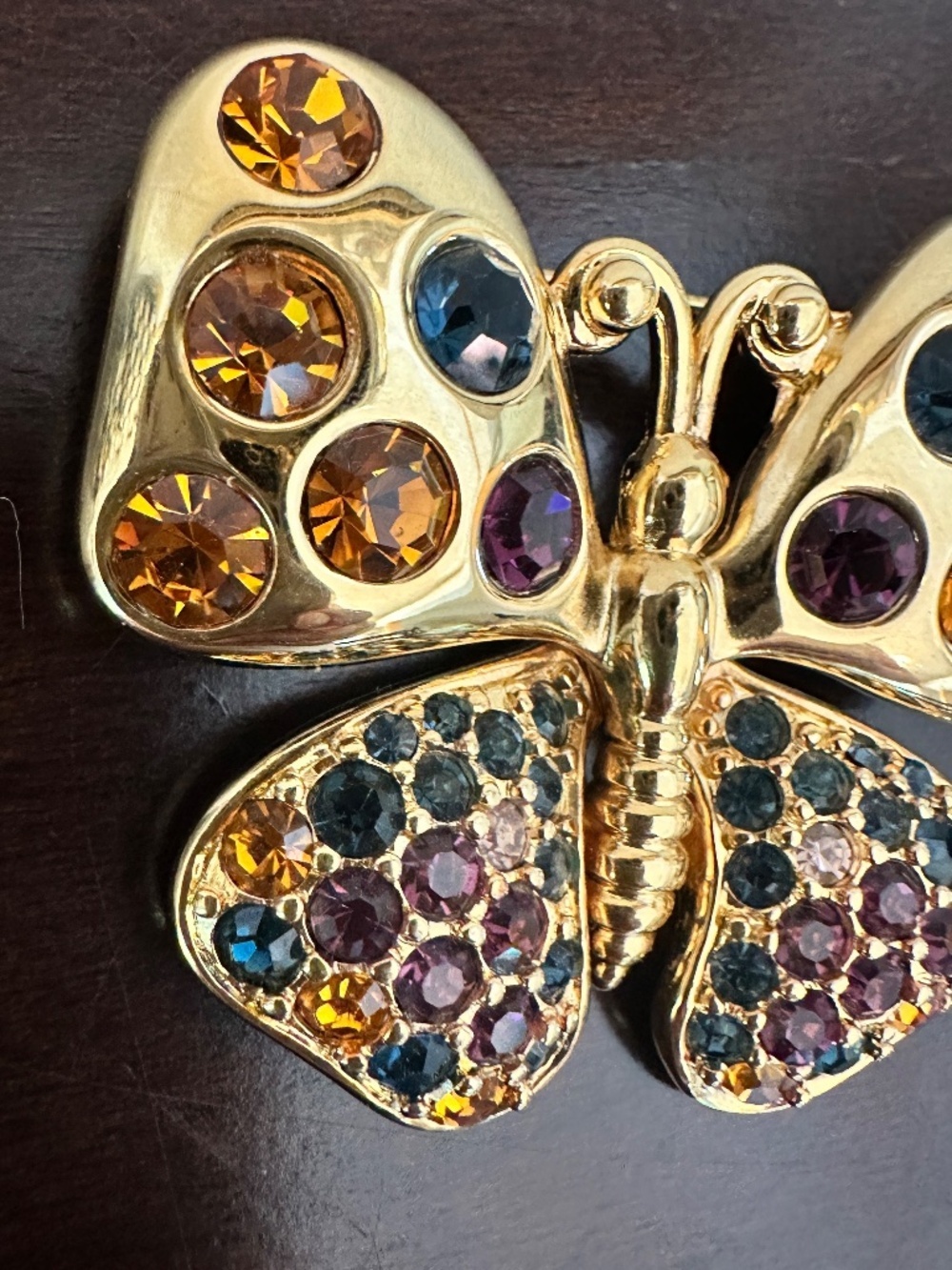 Joan Rivers Multicolored Rhinestone Gold Color Butterfly Brooch - Picture 4 of 10